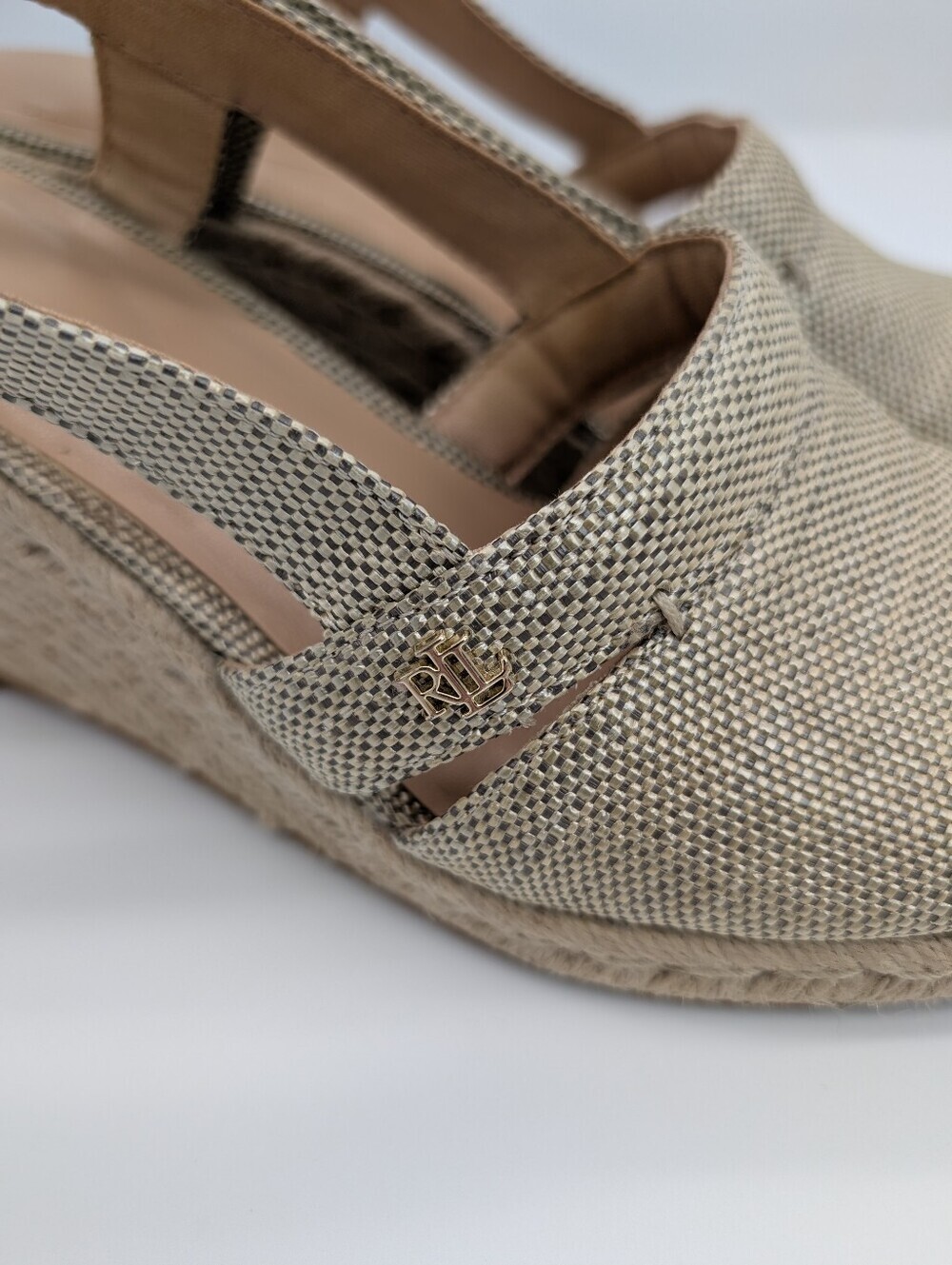 Lauren Ralph Lauren Penelopie Slingback Wedge Heel Espadrille Beige Gold US 9B - Picture 5 of 10